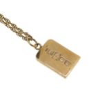A 9ct gold ingot pendant and chain,