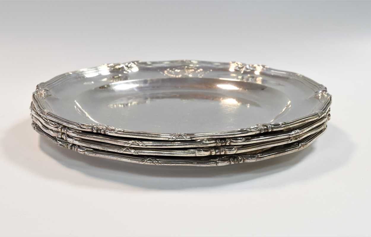 A set of four George III 18th century silver dinner plates, - Image 4 of 7