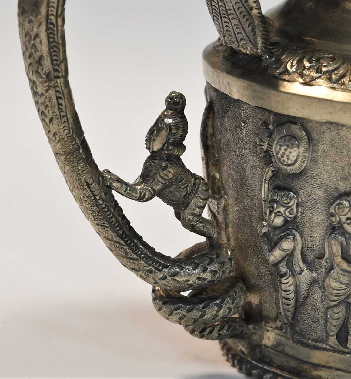 A 19th century Indian metalwares 3-piece 'Swami' style tea set, - Image 10 of 18
