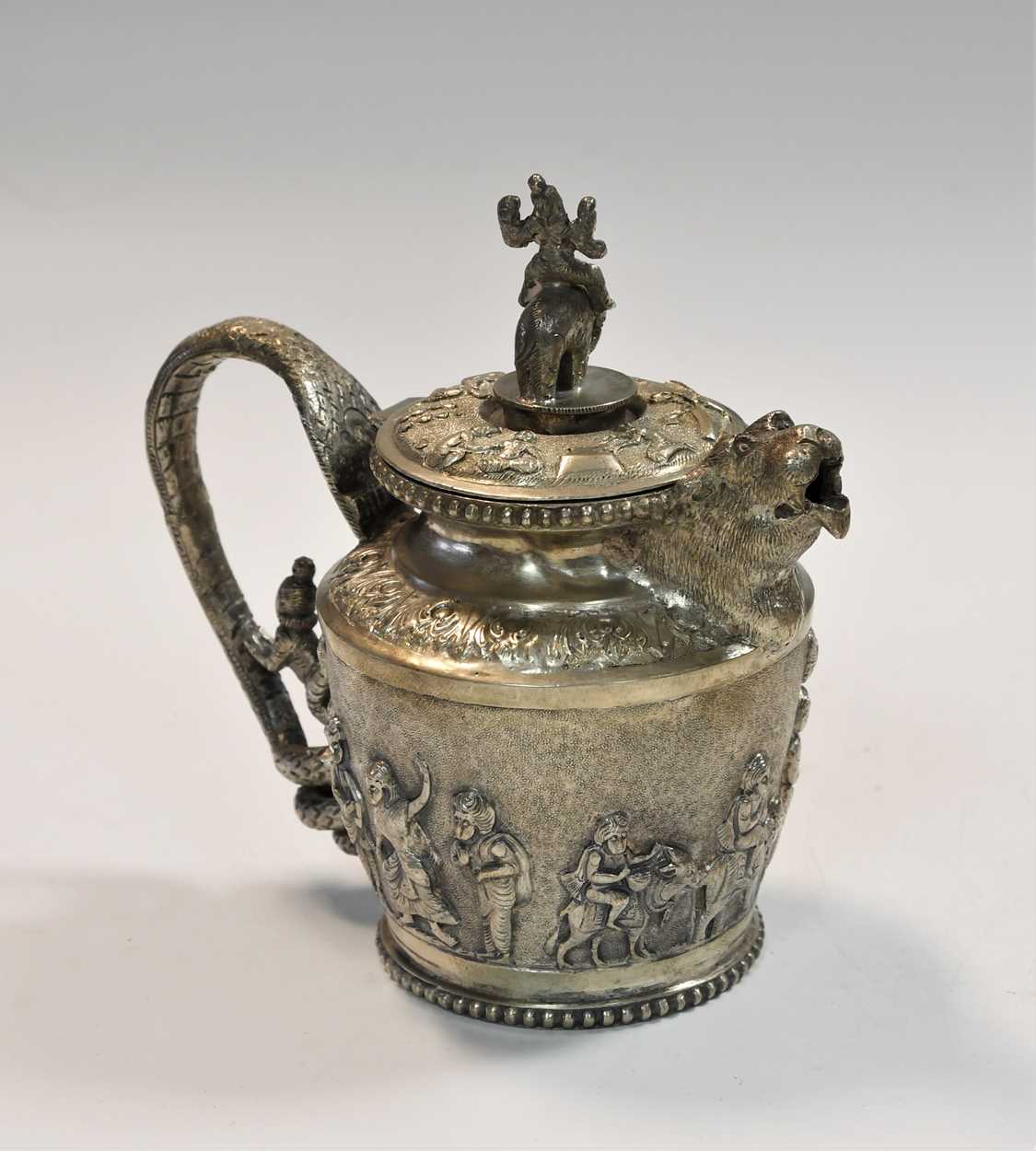 A 19th century Indian metalwares 3-piece 'Swami' style tea set, - Image 8 of 18