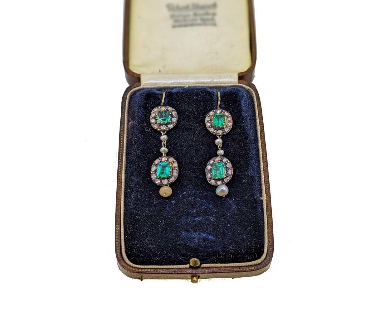 A pair of emerald and pearl ear pendants, together with an emerald and diamond ring, - Image 8 of 8