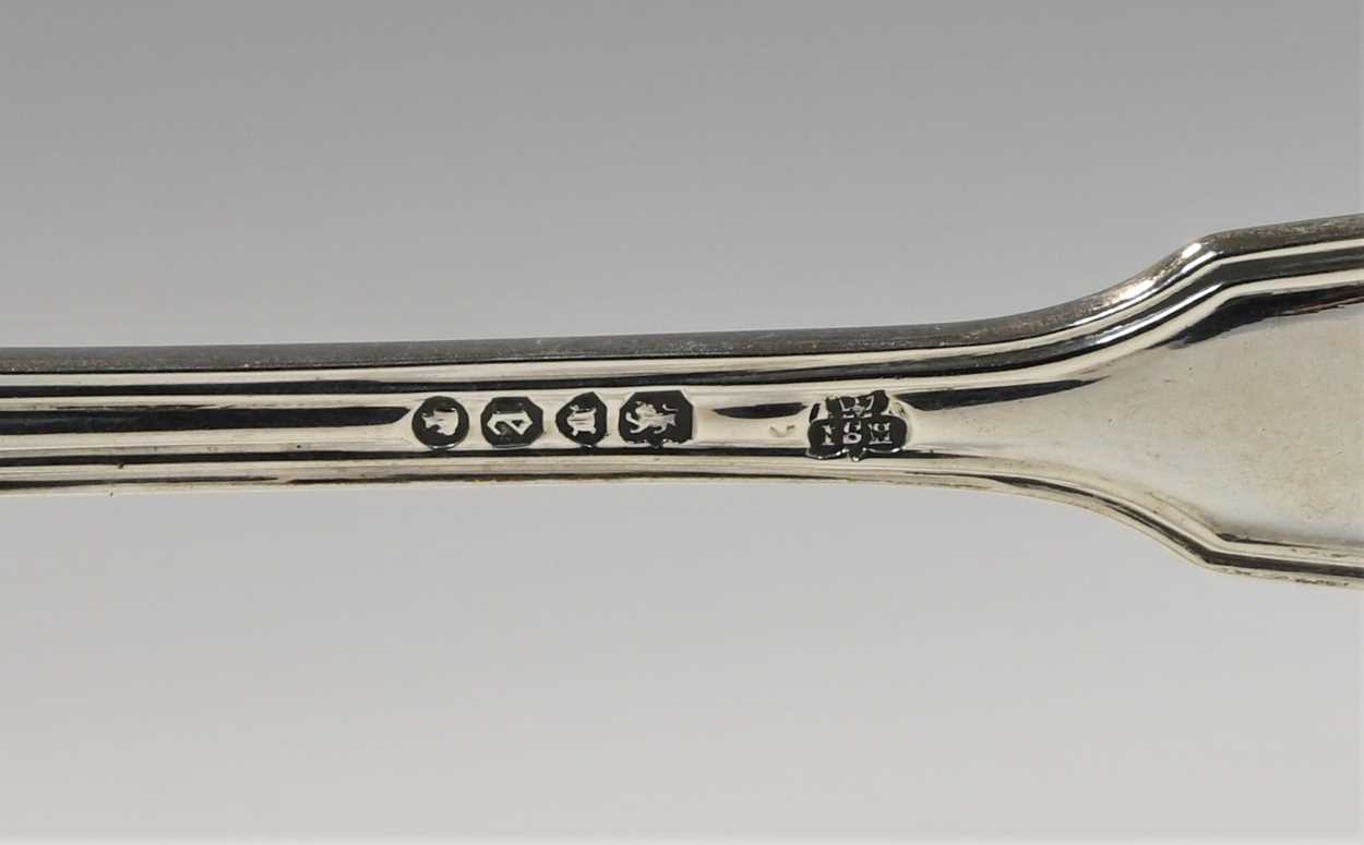 A 33-piece set of Victorian silver flatware, mark of Hunt & Roskell with 23 additions, - Image 4 of 7