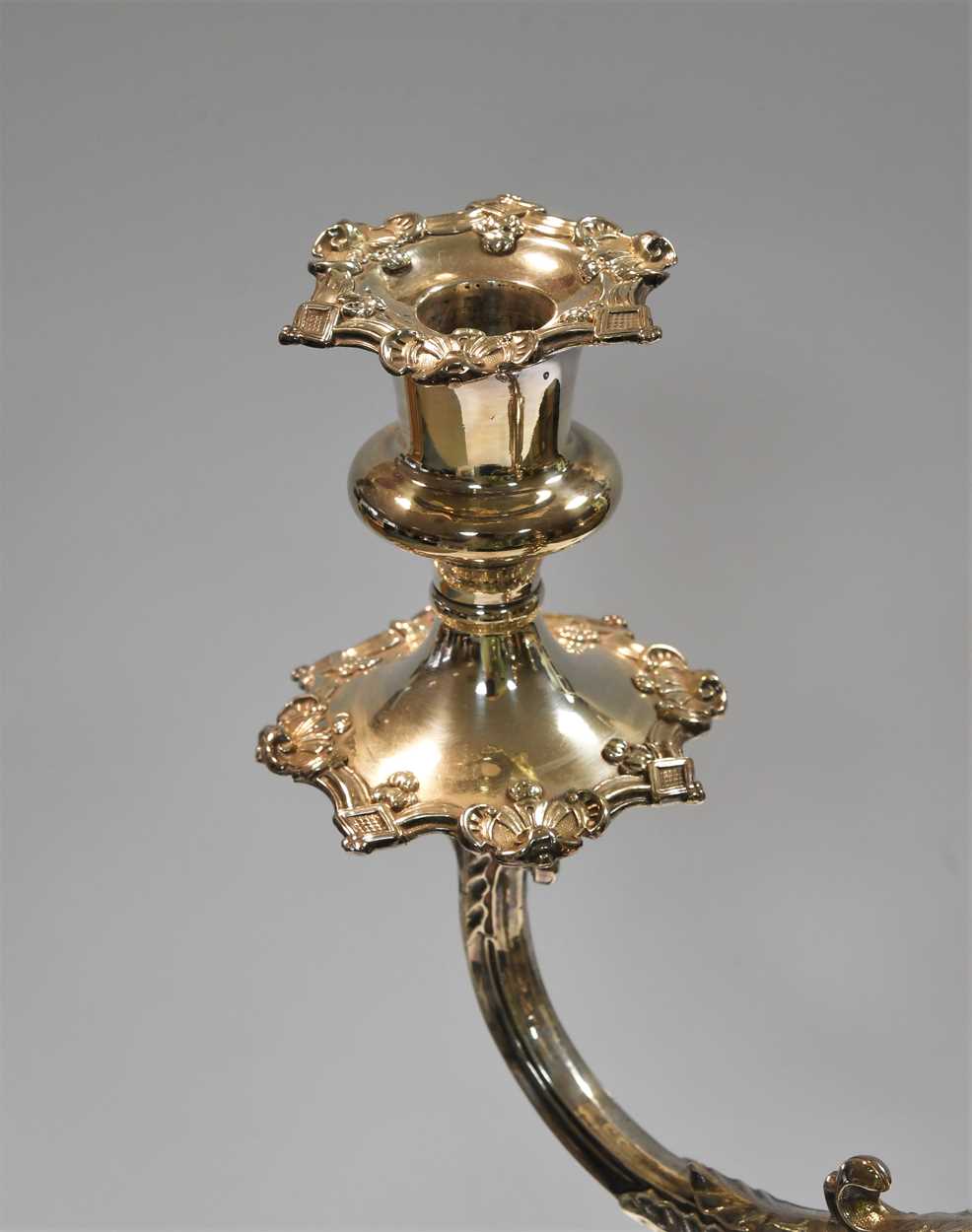 A (probably) late 19th century silver plated 3 light candelabra, - Image 4 of 4