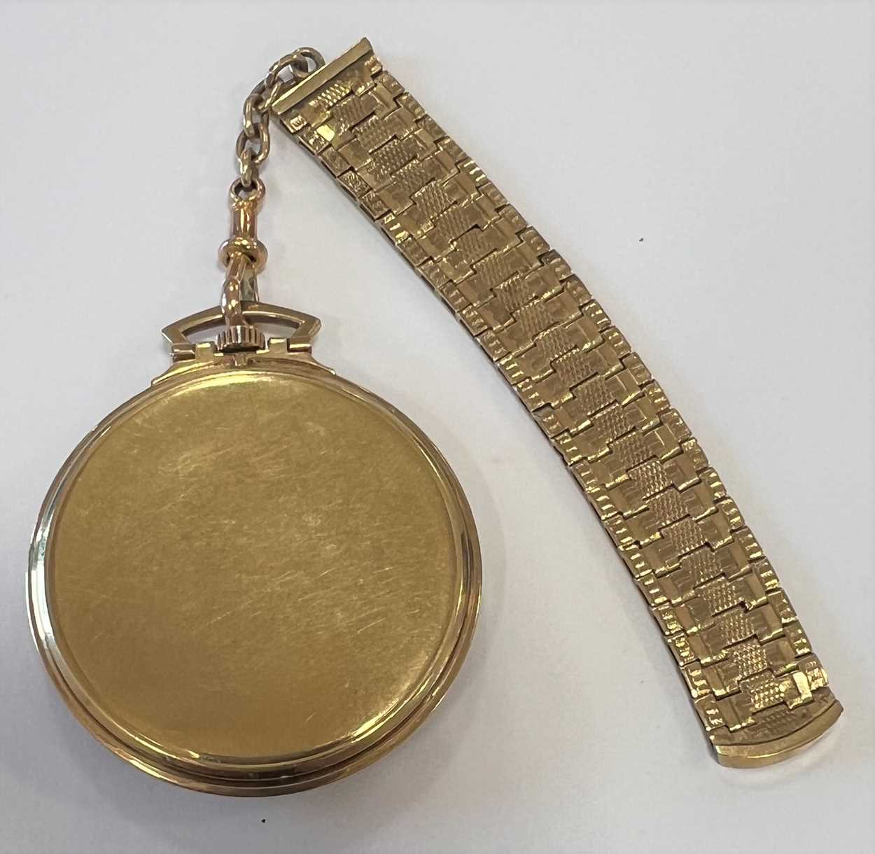 Unsigned - A 9ct gold open faced dress pocket watch with decorative fob, - Image 2 of 5