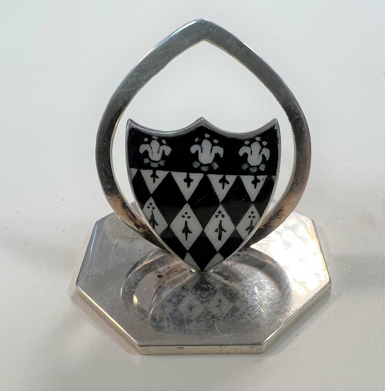 A cased pair of early 20th century silver and enamel menu/place card holders, - Image 3 of 9