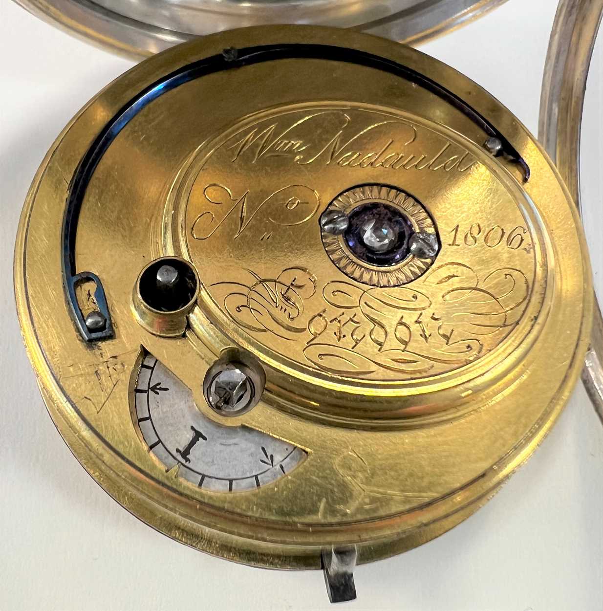 William Nadauld, London - An early 19th century open faced pocket watch in a later Sterling silver c - Image 6 of 10