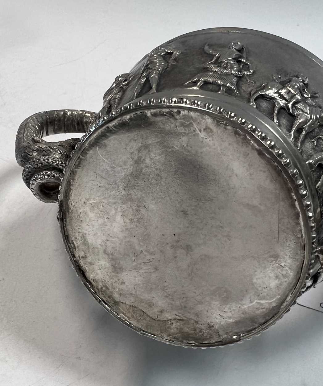 A 19th century Indian metalwares 3-piece 'Swami' style tea set, - Image 14 of 18