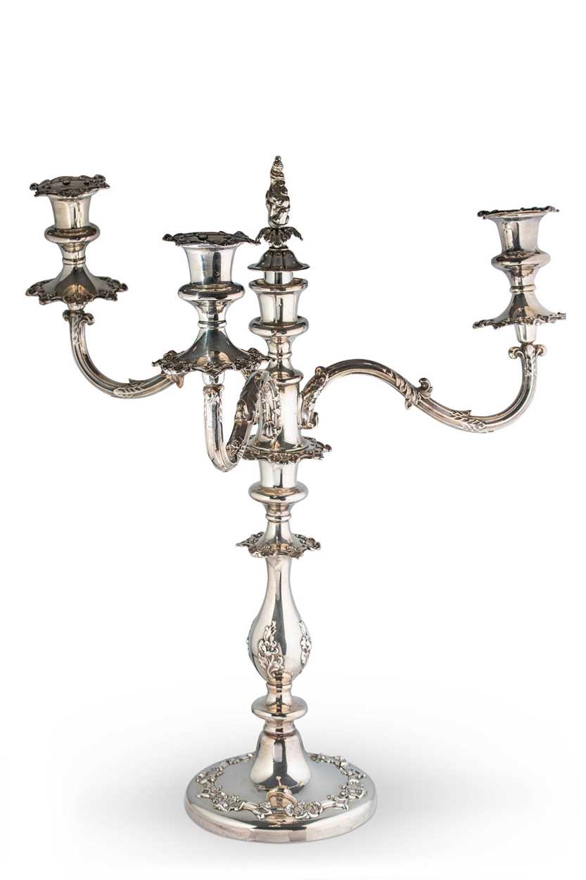 A (probably) late 19th century silver plated 3 light candelabra,