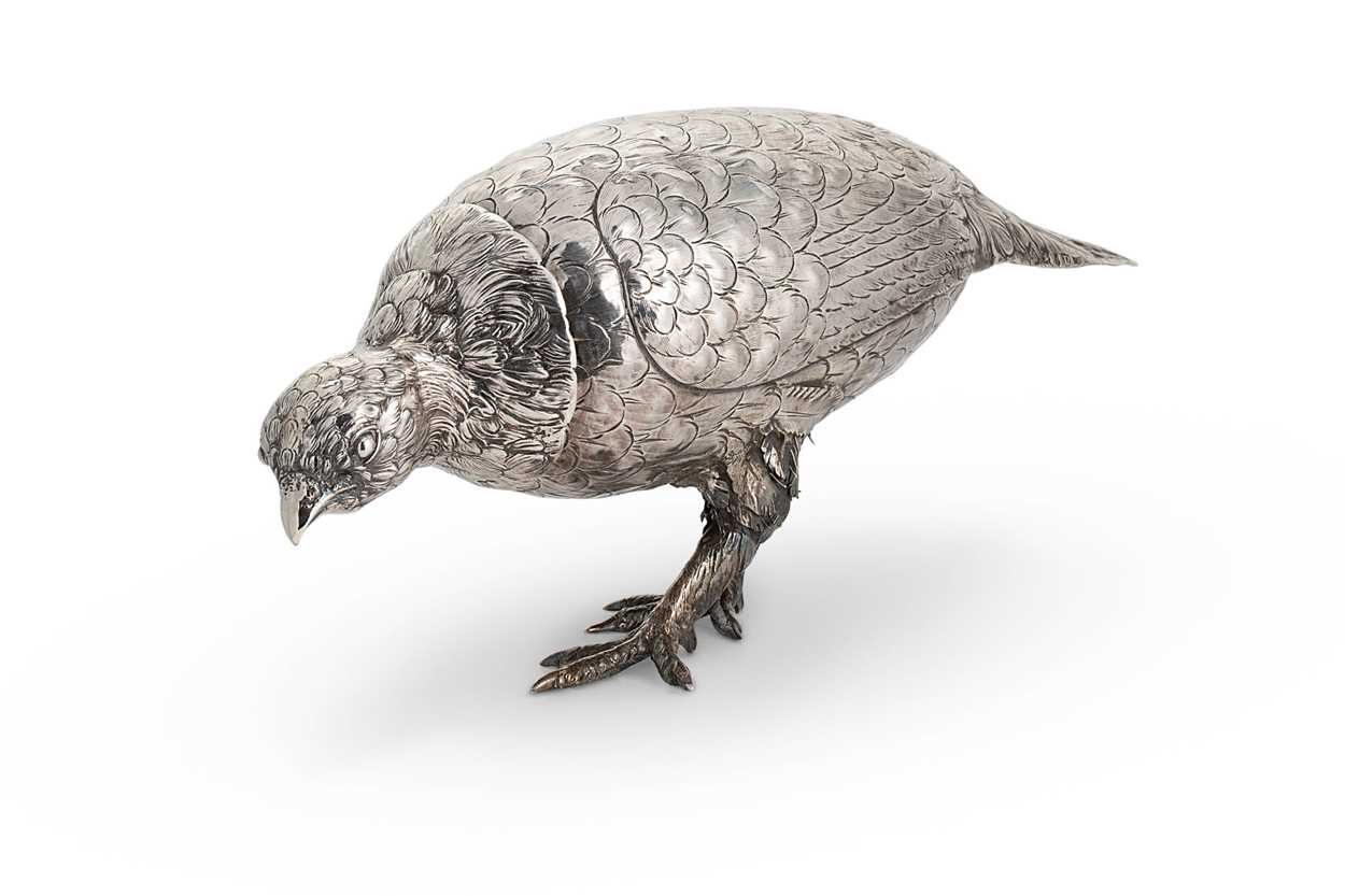 An early 20th century German metalwares silver novelty table ornament modelled as a grouse,