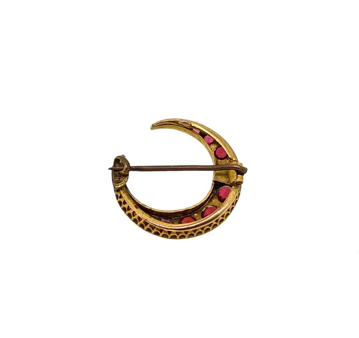 A garnet topped doublet and diamond set crescent brooch, - Image 2 of 2