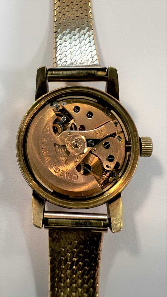 Omega - A 9ct gold 'Ladymatic' wristwatch on a later 9ct gold bracelet, - Image 6 of 6