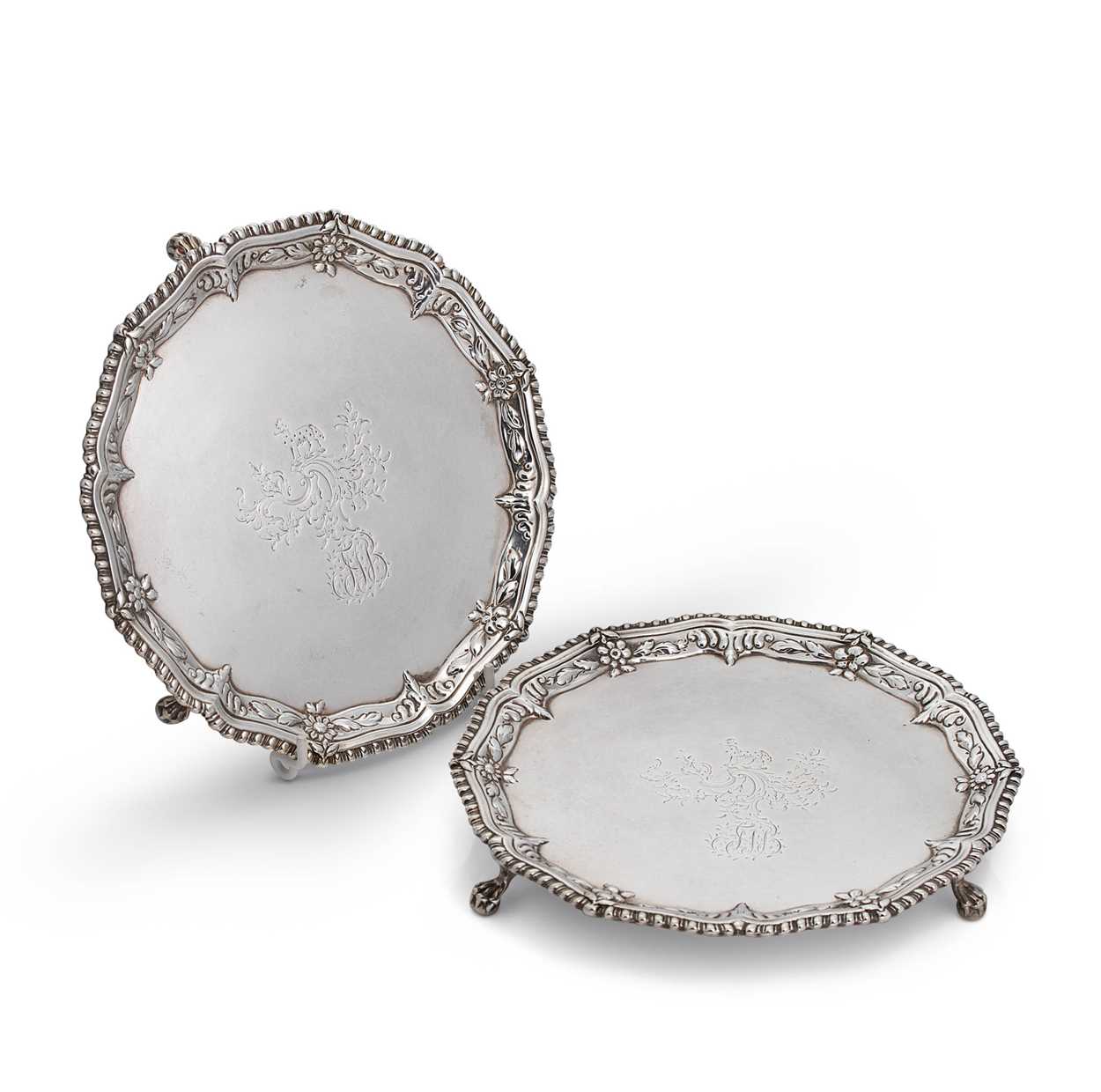 A pair of George III 18th century silver waiters,