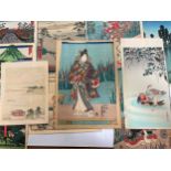 A group of loose Japanese woodblock prints.