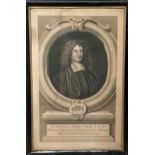 A group of antique framed uncoloured engravings, to include portraits of Joannes Spencer of Corpus