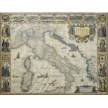 John SpeedA map of Italy with inset views of Verona, Naples, Venice, Rome, Genoa and Florence across