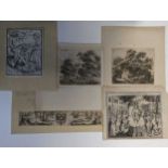 A collection of 18 prints and a small oil study in the manner of Constable