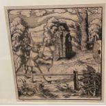 Collection of framed prints and engravings. George Bickham, three plates of calligraphy with