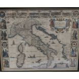 John Speed, Italia, engraved hand coloured map of Italy, sold by George Humble 1626, with eight