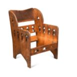 An Arts & Crafts oak armchair frame, probably retailed by Goodyers of Regent Street, circa 1900,