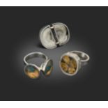 Jens Asby for Royal Copenhagen, three modernist Danish silver rings,