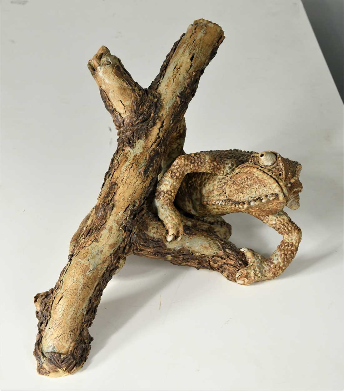 § David Cooke (1970-), a ceramic sculpture of a chameleon on a branch, 1996, - Image 2 of 12