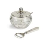 Harald Nielsen for Georg Jensen (1866-1935), a silver mounted preserve pot and spoon, pattern no. 60