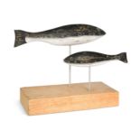 Manner of Guy Taplin, a pair of carved polychrome painted fish,