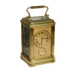 A French grande sonnerie gorge cased repeating carriage clock with alarm, 19th century,