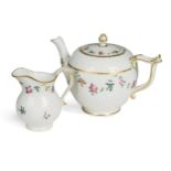 A Chelsea-Derby cabaret teapot, cover and cream jug, circa 1775,