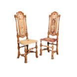 A pair William & Mary style walnut side chairs, 19th century,