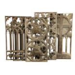 Five Gothic style carved panels,