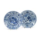 Two similar Chinese Kraak blue and white porcelain dishes, Ming Dynasty, circa 1600,