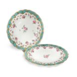 A set of four Chelsea-Derby shaped circular plates, circa 1775,