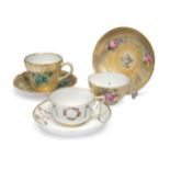 A Chelsea-Derby tea bowl and saucer and an ogee shaped coffee cup and saucer, circa 1775,