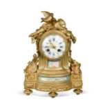 A French ormolu and porcelain panel mantel clock, 19th century,