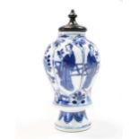 A Chinese blue and white porcelain footed bottlevase, Kangxi (1662-1722),