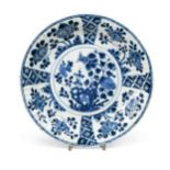 A Chinese blue and white porcelain shallow fluted dish, Kangxi (1662-1722),