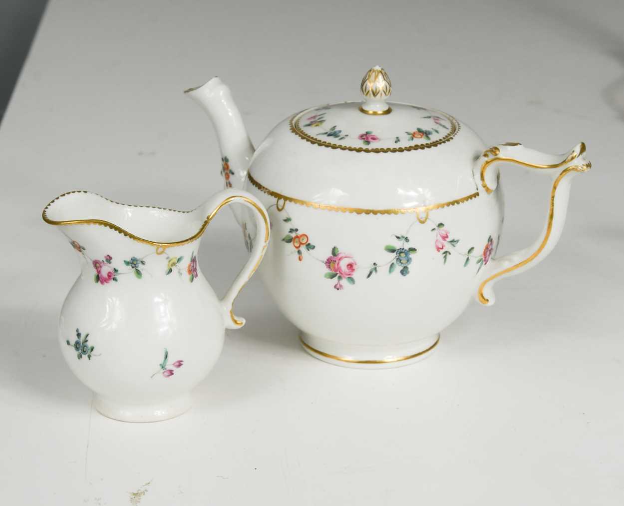 A Chelsea-Derby cabaret teapot, cover and cream jug, circa 1775, - Image 2 of 7