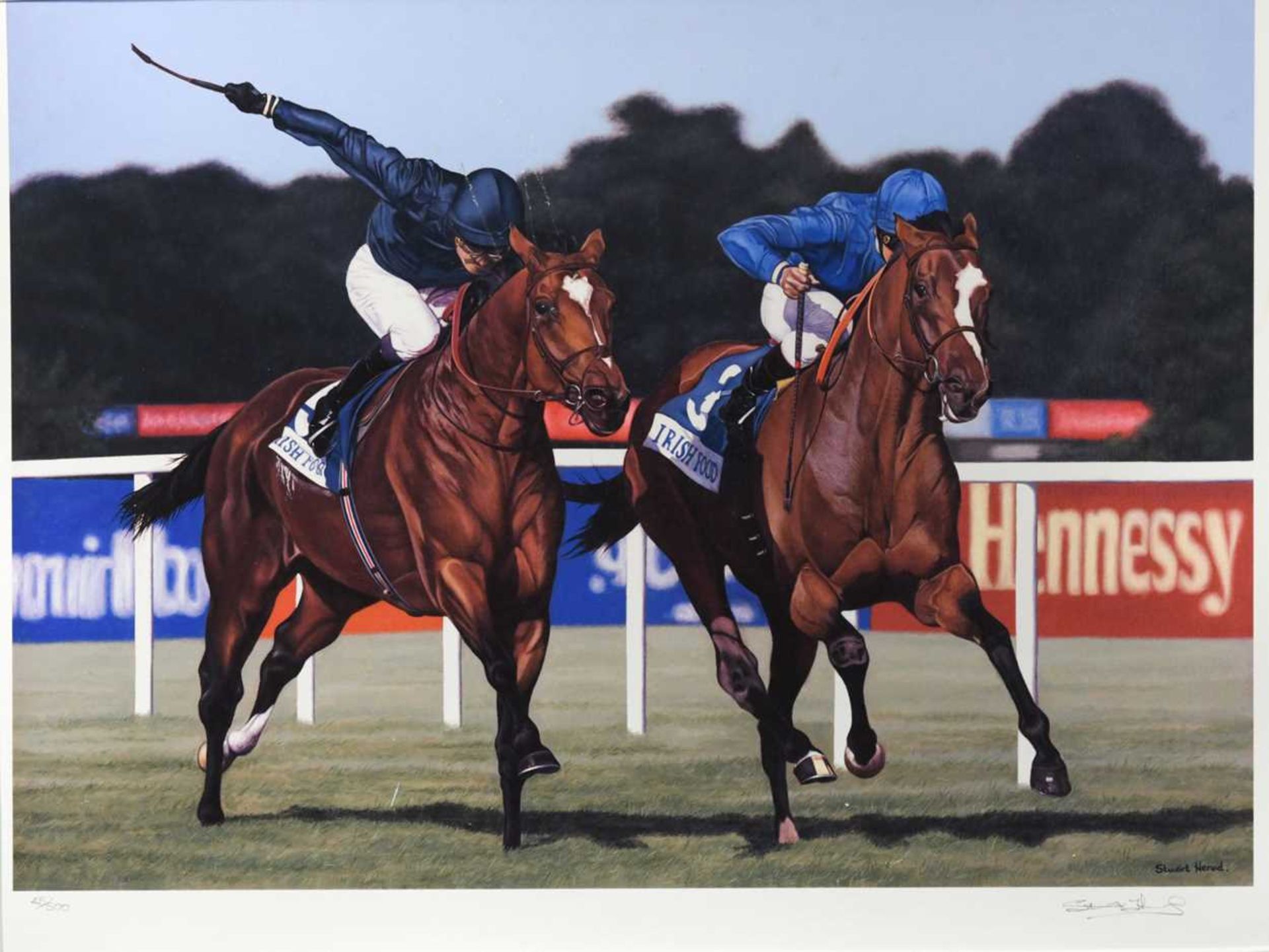 A limited edition print of Frankie Dettori racing by Stuart Herod,