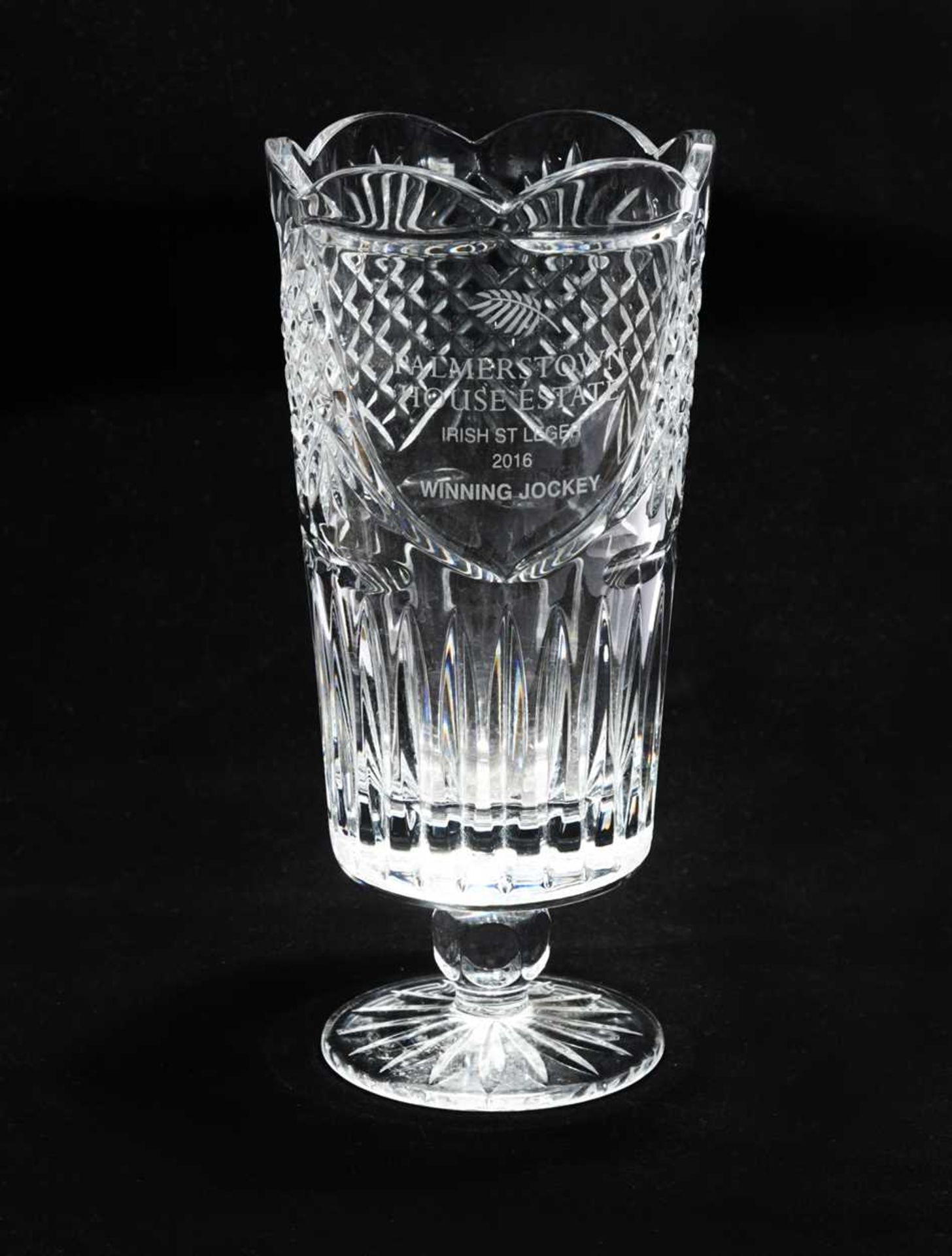 A Waterford glass Palmerstown House Estate Irish St Leger cut trophy, awarded to Frankie Dettori,