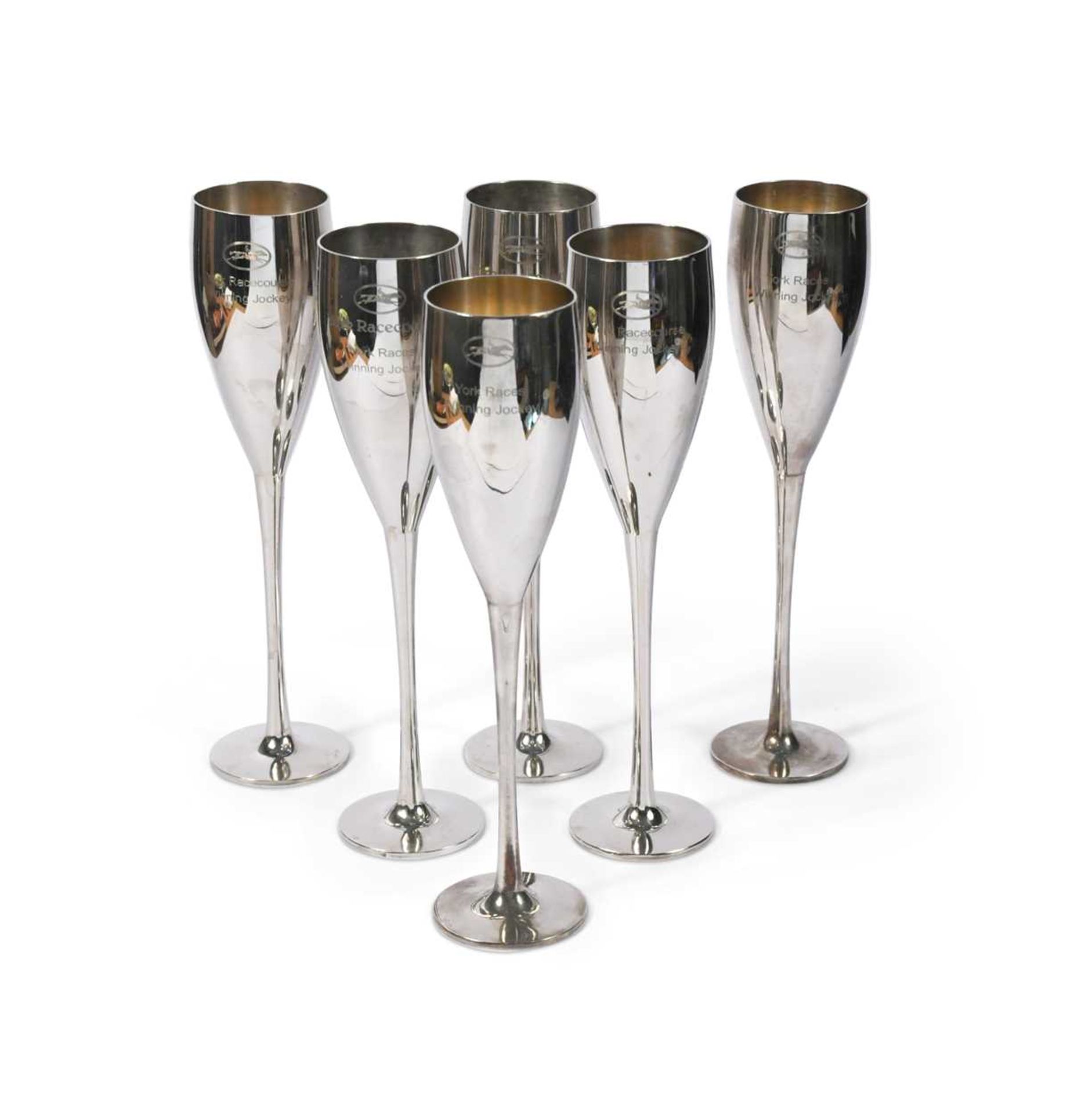 A set of six Thomas Lyte champagne flutes, awarded to Frankie Dettori,