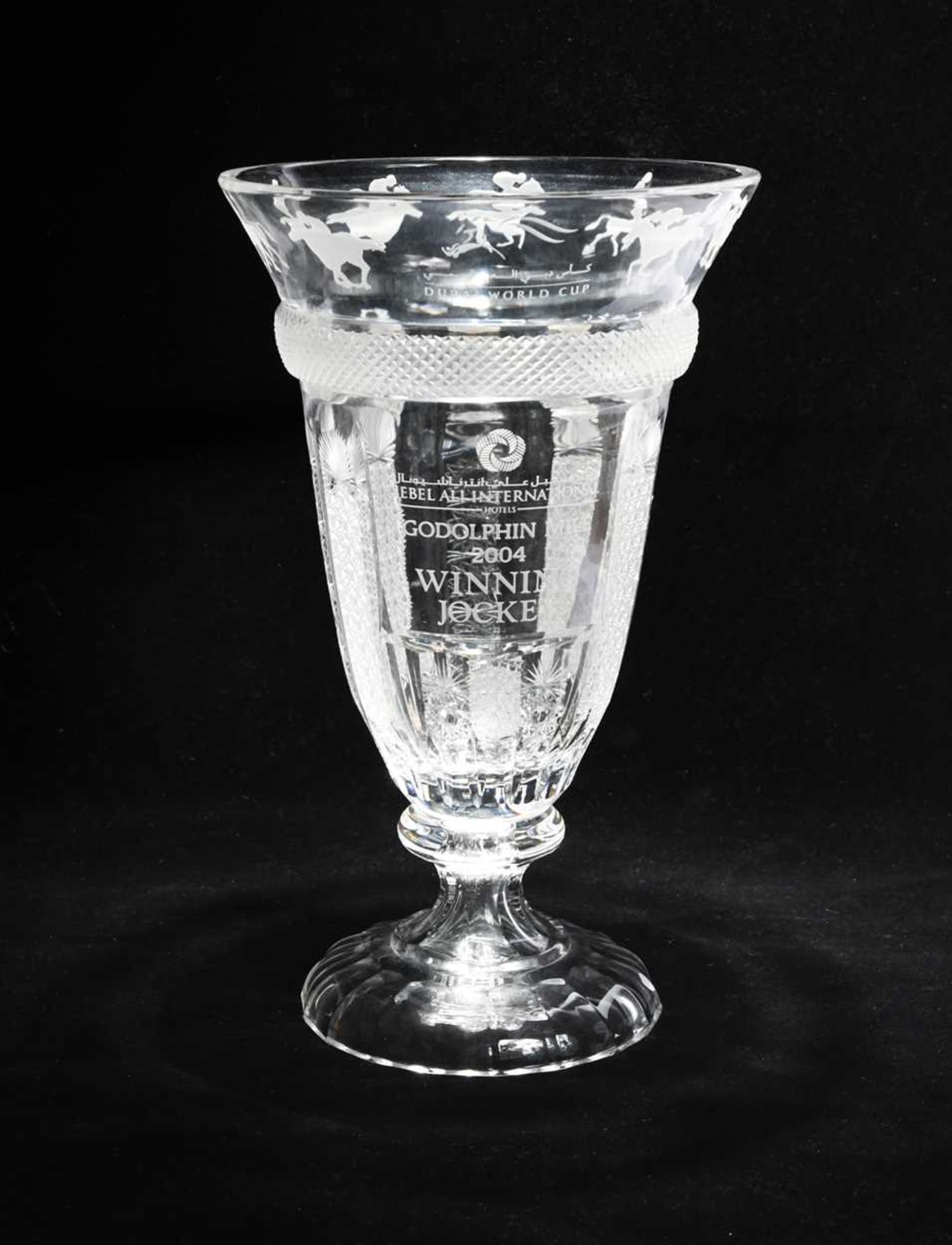 A Godolphin Mile Winning Jockey cut glass trophy cup, awarded to Frankie Dettori,