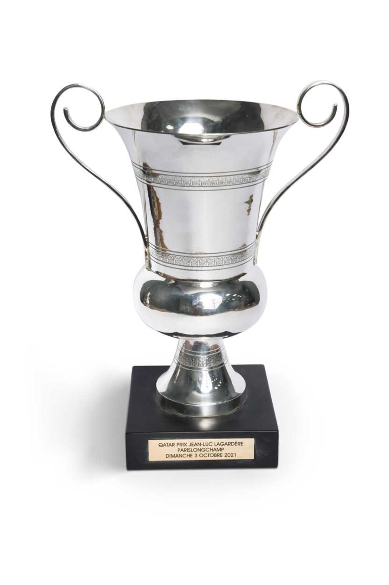 A Qatar Prix Jean-Luc Lagardére trophy, awarded to Frankie Dettori,