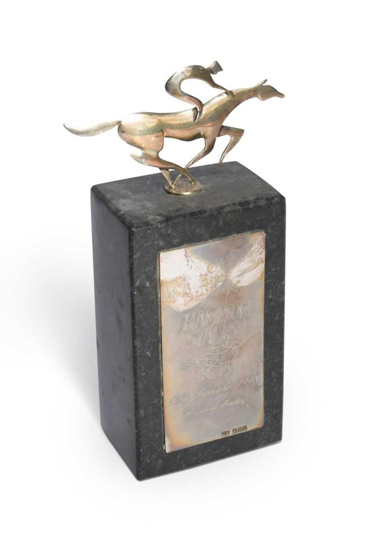 An Esat Digifone Champion Stakes silver and hardstone trophy, awarded to Frankie Dettori,