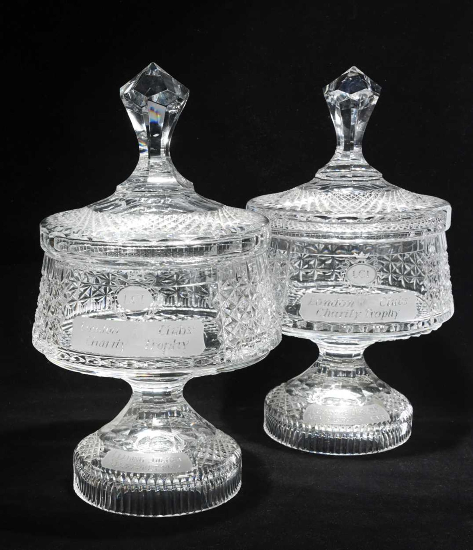 A pair of LCI London Clubs' Charity, Newmarket, cut glass trophies, awarded to Frankie Dettori,