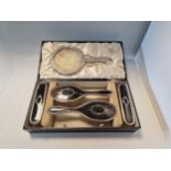 A cased 6 piece silver and tortoiseshell dressing table set together with two cased pairs of