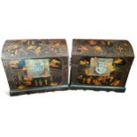 A pair of Chinese black ground lacquered small domed chests, mid 20th century,