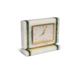 Imhof, an Art Deco onyx, malachite, and gilt brass mounted mantel clock,