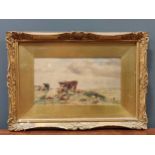Richard Beavis, cattle in a landscape, signed and dated 1863, watercolour, 24 x 45cm