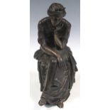 La Reverie, a 19th century bronze female seated classical figure after P. Travaux, 24cm high